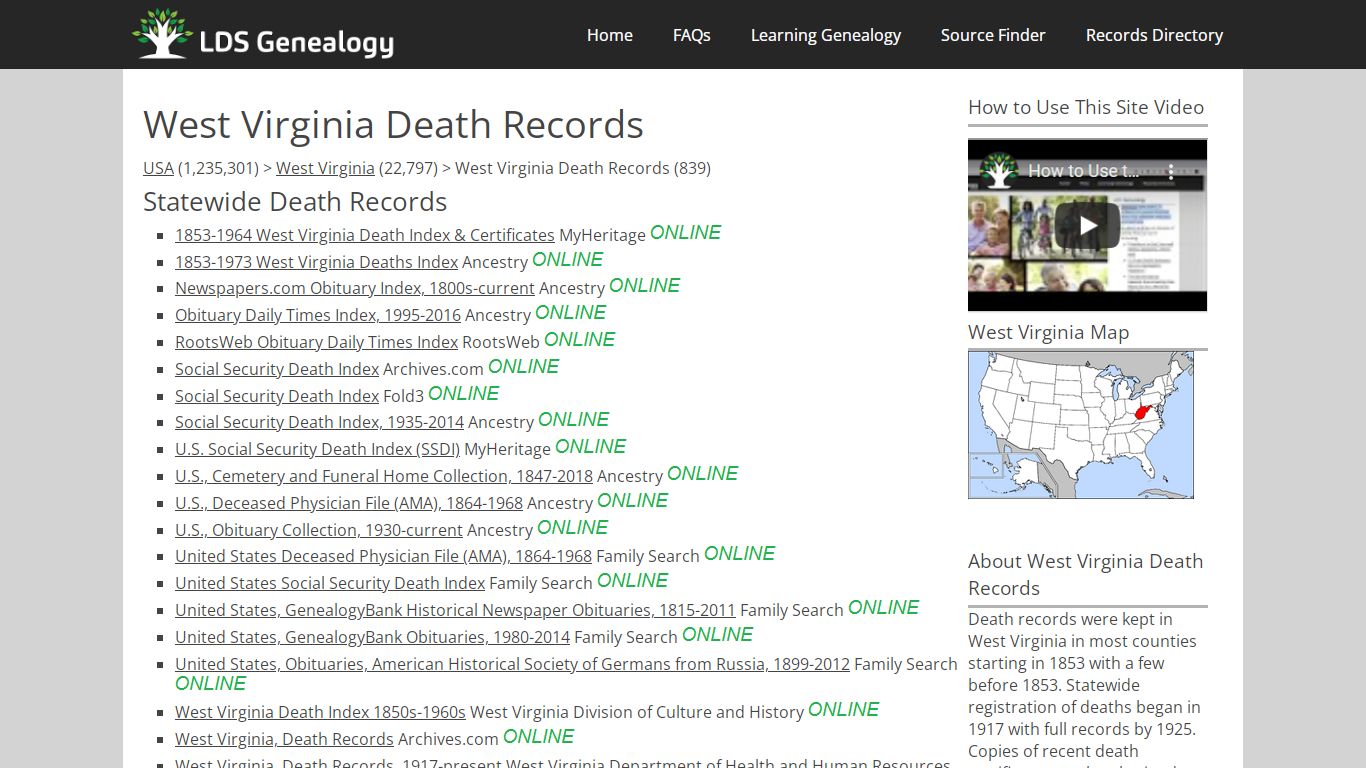 West Virginia Death Records - LDS Genealogy