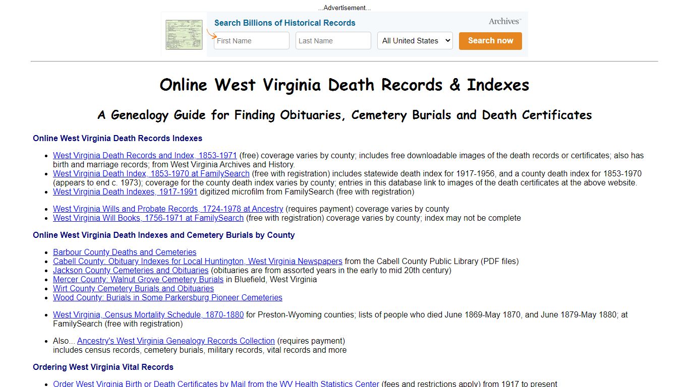 Online West Virginia Death Indexes, Records & Obituaries